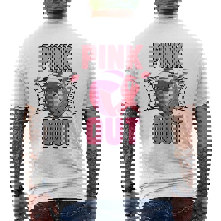 Pink Out Volleyball Breast Cancer Awareness Ribbon Volley Men's T-shirt Back Print