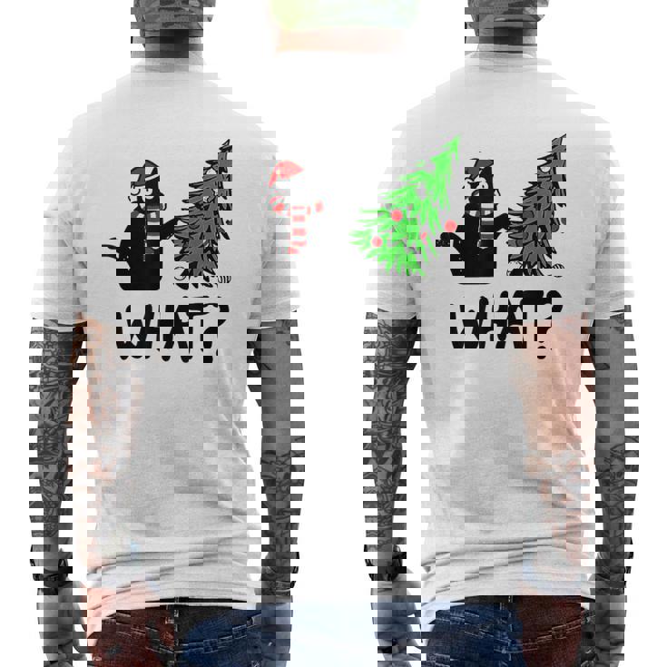 Ugly Sweater Christmas Tree Naughty Black Cat What Santa Hat Men's T-shirt Back Print