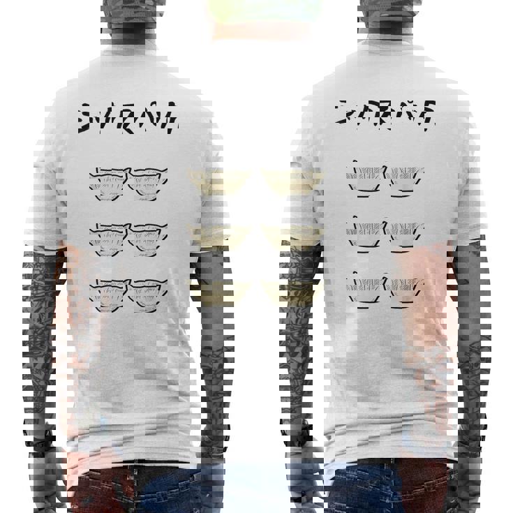 【シックスパック 餃子】ギョーザ 6個 筋肉 食べ物 おもしろ 腹筋 筋トレ ダイエット 面白い ギャグ ネタ ウケ狙い メンズTシャツ バックプリント