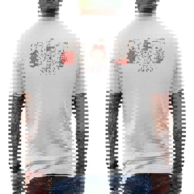 かわいい ねこ さくらんぼ カワイイ 日本風 キャット カートゥーン メンズTシャツ バックプリント