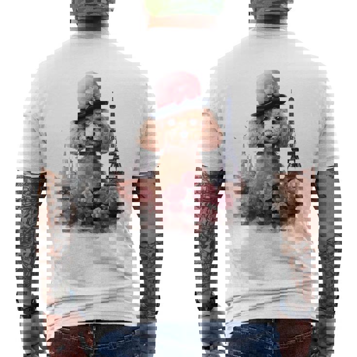 かわいい フランス パリ エッフェル塔 トイプードル パリジャンプードル 長袖tシャツ メンズTシャツ バックプリント