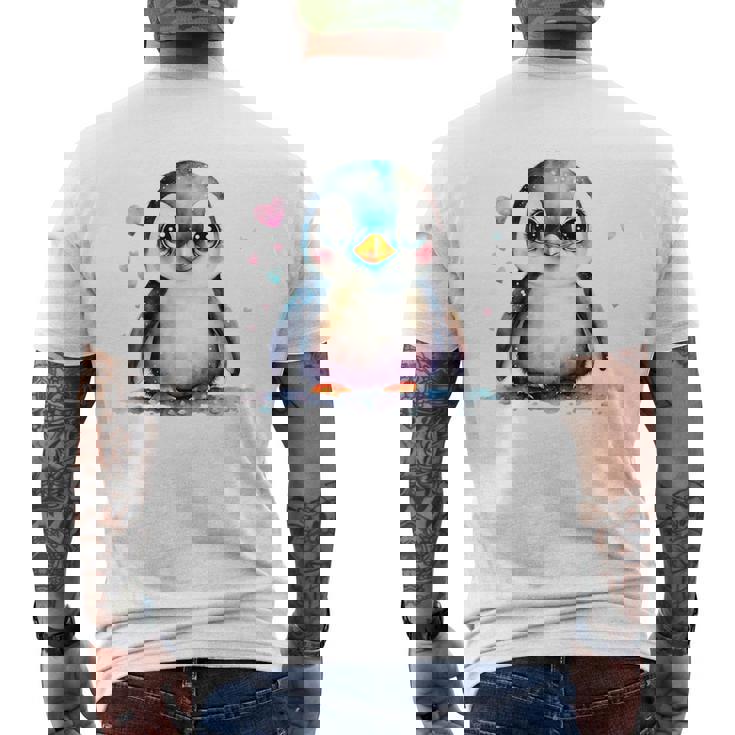 ちょっと可愛い赤ちゃんペンギンの鳥とハートのペンギン。 メンズTシャツ バックプリント