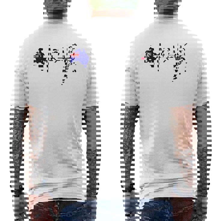 オーストラリア 日本 ハートビート オーストラリア 日本国旗 メンズTシャツ バックプリント