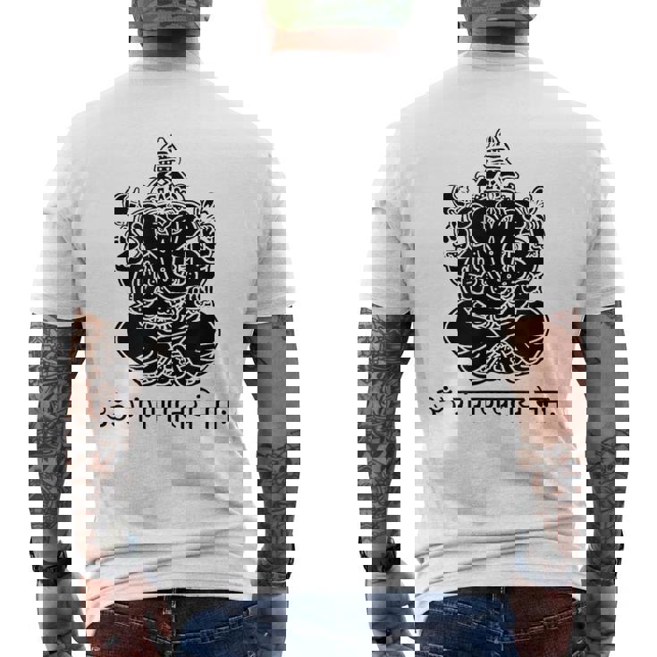 ガネーシュtシャツ サンスクリット語 ガネーシャマントラ メンズTシャツ バックプリント