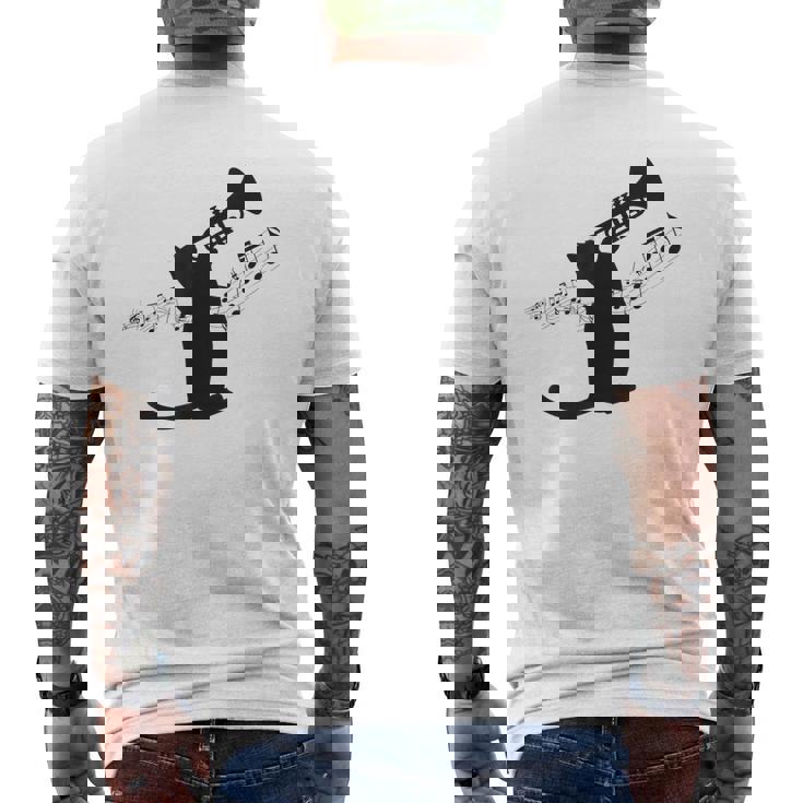 トランペット奏者猫 メンズTシャツ バックプリント
