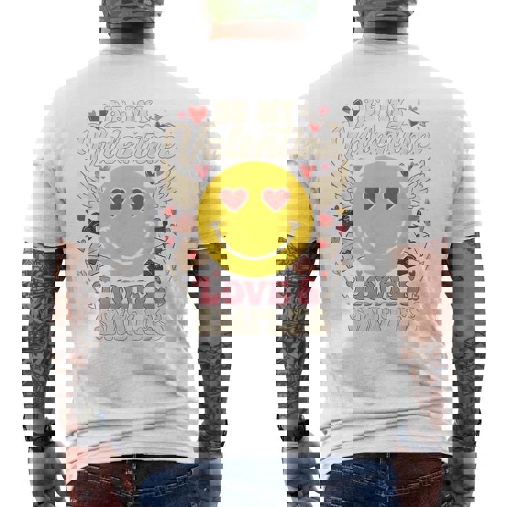 バレンタイン スマイルフェイス ハート 翼 かわいい 愛 チョコレート メンズTシャツ バックプリント