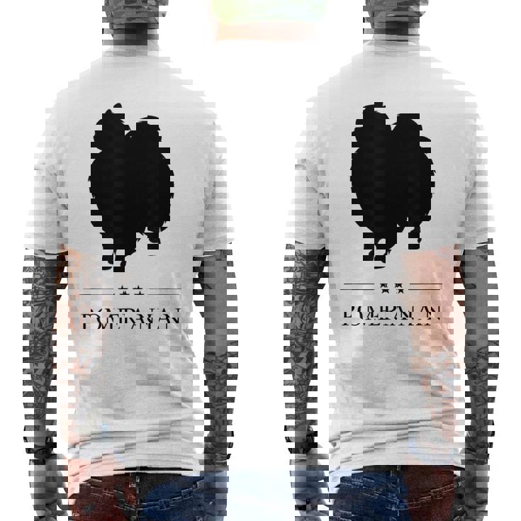 ポメラニアンブラックシルエット メンズTシャツ バックプリント
