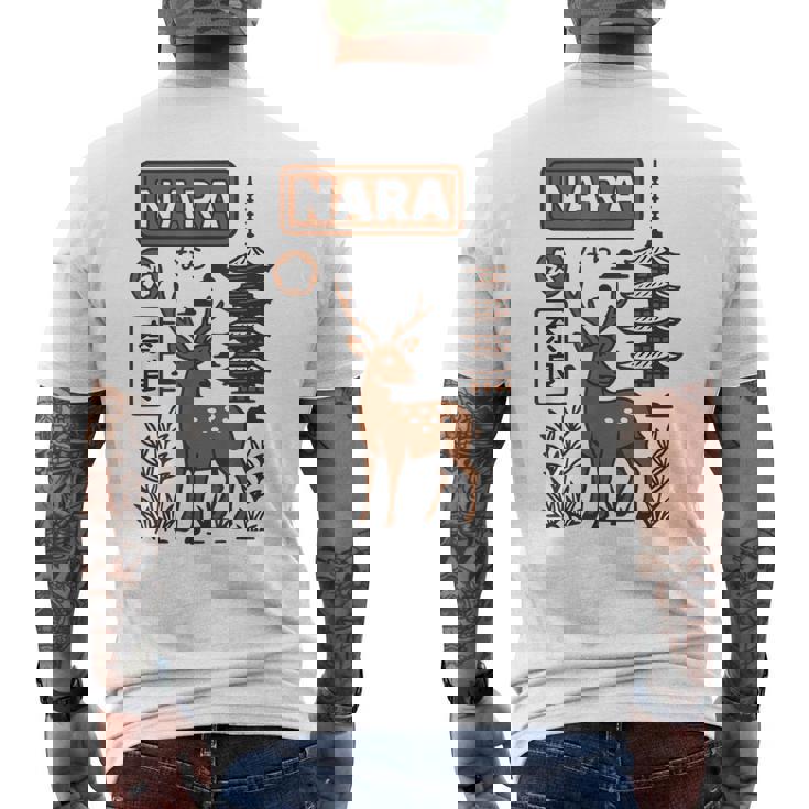 奈良 日本 鹿 日本語タイポグラフィ 漢字 自然 旅行 メンズTシャツ バックプリント