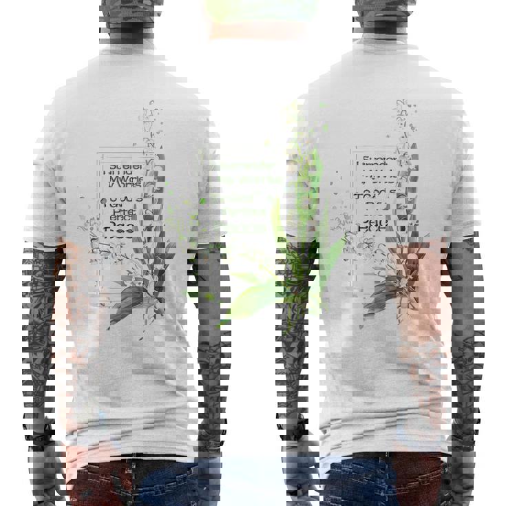 水彩 スズラン キリスト教の祈り メンズTシャツ バックプリント