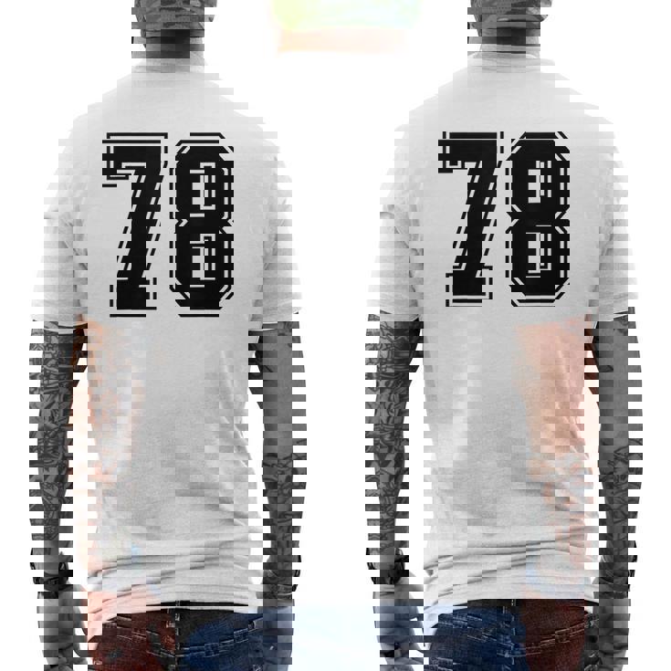 番号 78 ブラック スポーツファン ジャージ ナンバー メンズTシャツ バックプリント