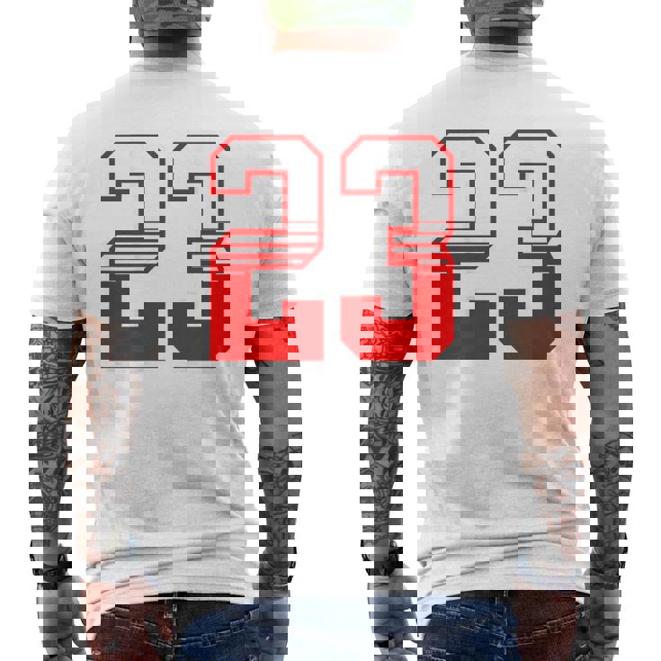 白赤番号 23 スポーツチーム メンズTシャツ バックプリント