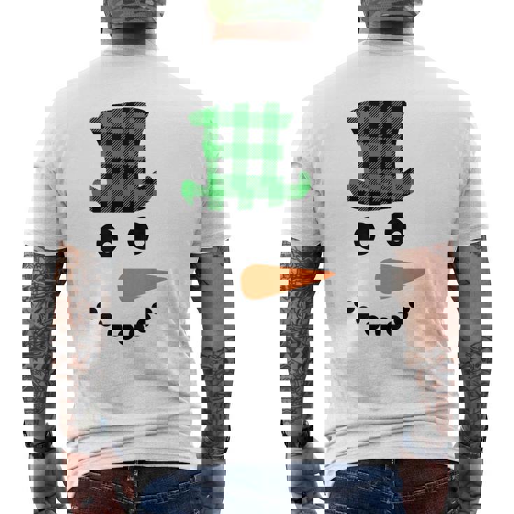 雪だるま 顔 にんじん鼻 クリスマス 冬 格子柄 サンタハット メンズTシャツ バックプリント