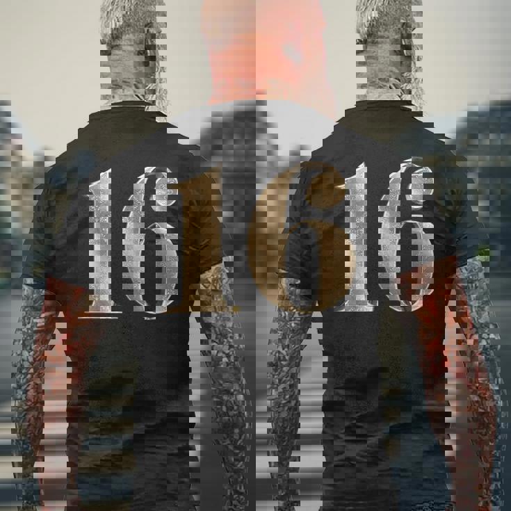 16 16 誕生日 お気に入り 数字 フルール・ド・リス デザイン メンズTシャツ バックプリント 高齢者への贈り物