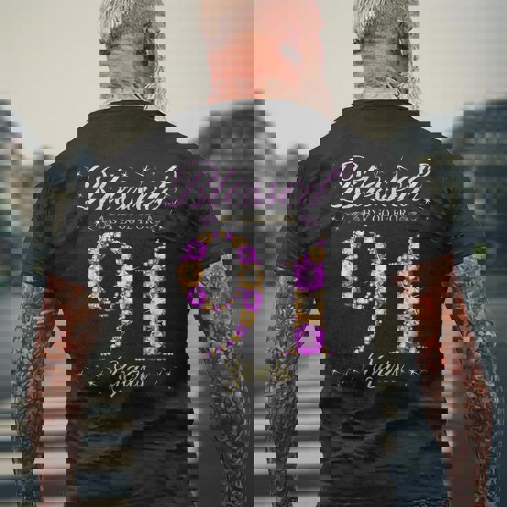 91歳の91歳の誕生日bデーパーティー 神に祝福されて メンズTシャツ バックプリント 高齢者への贈り物