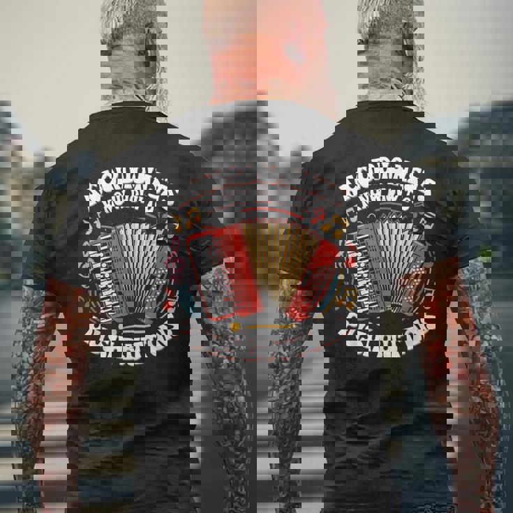 Accordionists Know How To Push Buttons 面白い レトロ アコーディオン メンズTシャツ バックプリント 高齢者への贈り物