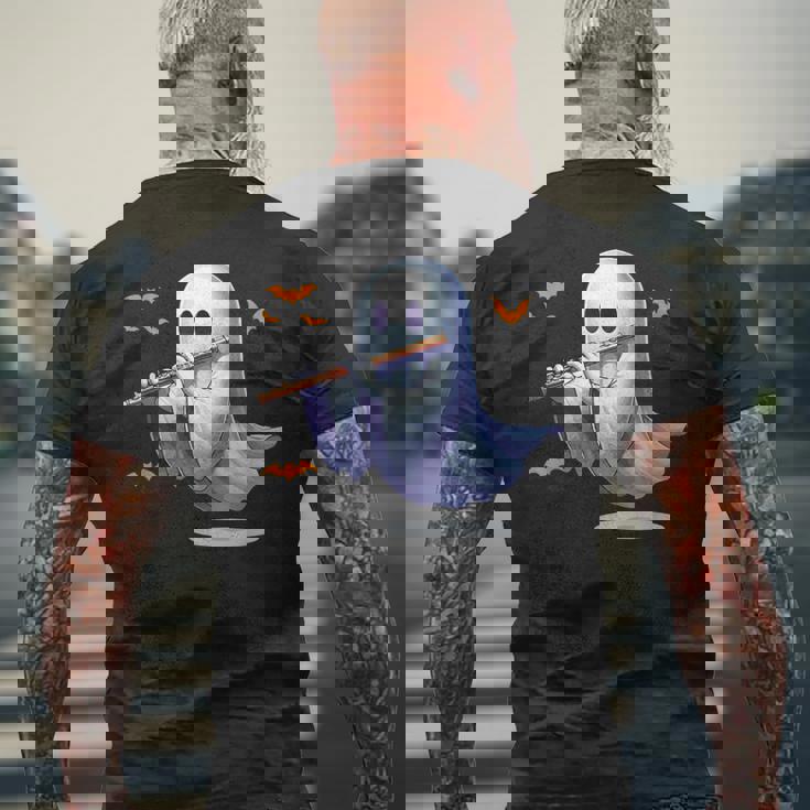 Boo Ghost Playing Flute Halloween Musical Instrument Men's Back Print T-Shirt Gifts for Old Men Boo Ghost Playing Flute Halloween Musical Instrument Men's Back Print T-Shirt Gifts for Old Men