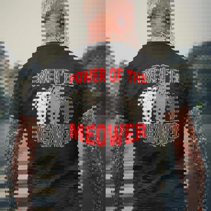 Catuperheros Power Of The Meower Feline Bossestrut Meow メンズTシャツ バックプリント 高齢者への贈り物