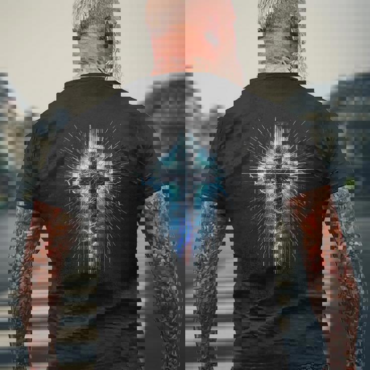 Christian Cross Punk Art Style Distressed Crown Of Thorns Men's Back Print T-Shirt Gifts for Old Men