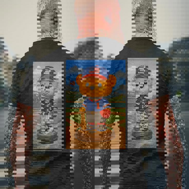 Cool Teddy Bear Baseball Player Illustration Graphic s メンズTシャツ バックプリント 高齢者への贈り物