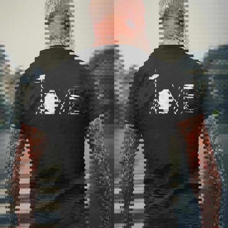 Drummer Love グラフィックドラムセット ドラミングミュージシャン ロックバンド メンズTシャツ バックプリント 高齢者への贈り物