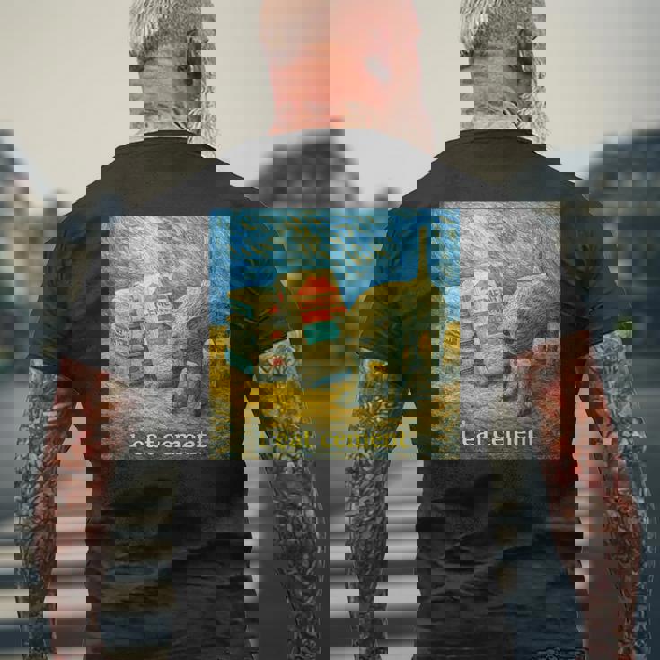 I Eat Cement 猫 ゴッホ 印象派 絵画 美学 メンズTシャツ バックプリント 高齢者への贈り物