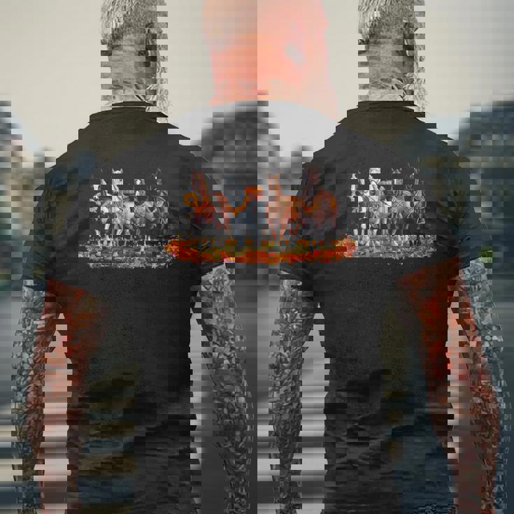 Fall Horse Animal Thanksgiving Sunflowers Pumpkin Leaves Men's Back Print T-Shirt Gifts for Old Men