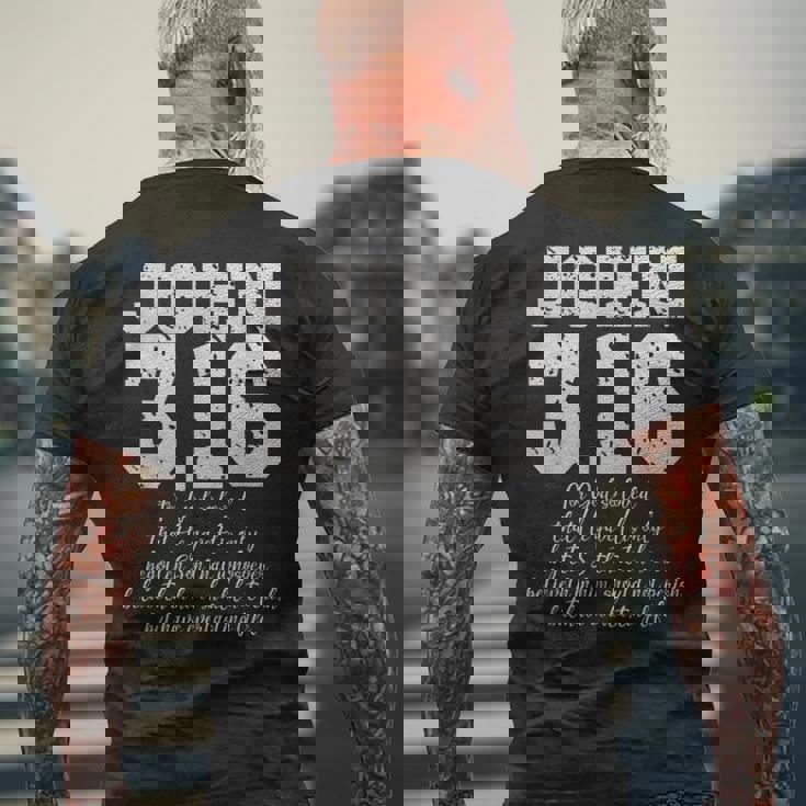 For Godo Loved The World John 316 聖書の言葉 キリスト教 メンズTシャツ バックプリント 高齢者への贈り物