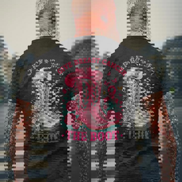 Give Breast Cancer The Boot Cancer Awareness Men's T-shirt Back Print Gifts for Old Men