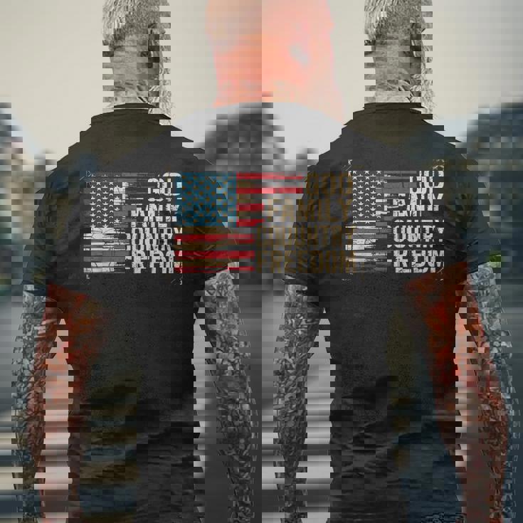 God Family Country Freedom Usa Flag Men's T-shirt Back Print Gifts for Old Men