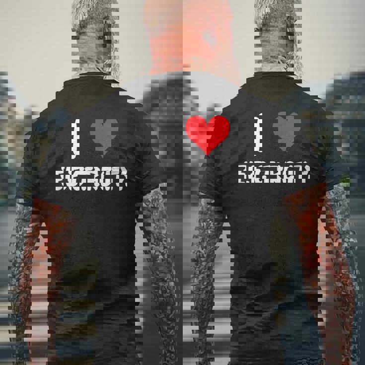 I Love Electricity ハート 電気技師ユーティリティ電気 メンズTシャツ バックプリント 高齢者への贈り物