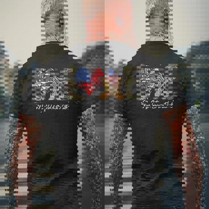 Love My Veteran Dad Proud Military Father American Flag Men's T-shirt Back Print Gifts for Old Men