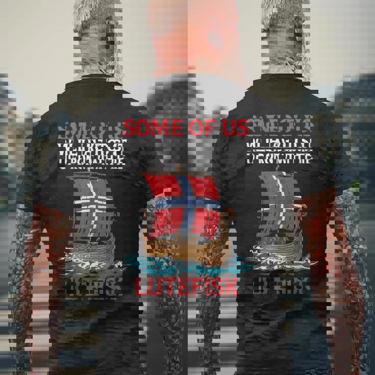 Lutefisk Who Will についてお子様に話さないでください。 メンズTシャツ バックプリント 高齢者への贈り物