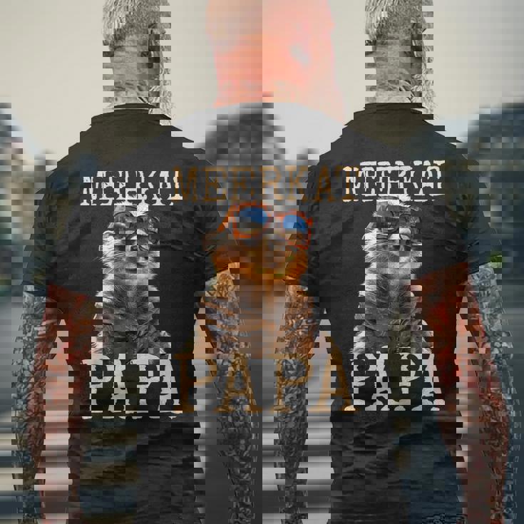 Meerkat Papaミーアキャット パパ パパ 父の日 マングース パパ スリケート ファーザー メンズTシャツ バックプリント 高齢者への贈り物