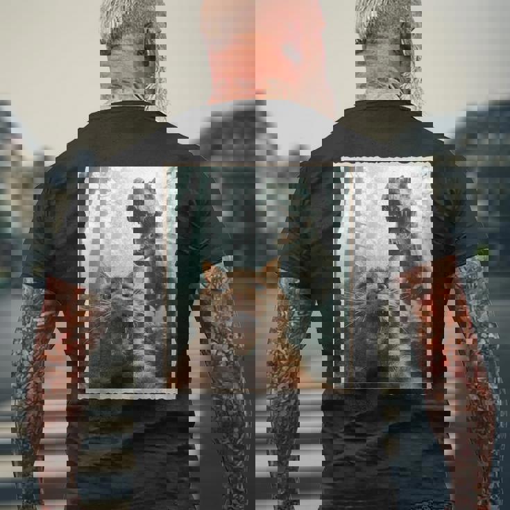 Selfie De Chat Avec Dinosaure Photo De Chat Effrayée Amusante T-shirt imprimé au dos Cadeaux pour les vieillards