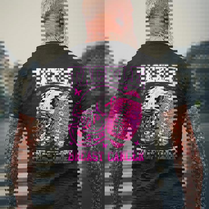 Tackle Breast Cancer Awareness Fighting American Football Men's T-shirt Back Print Gifts for Old Men