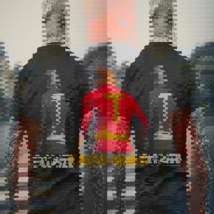 Taco-Man 面白い 反トランプ ハロウィーン 政治的コスチュームアイデア メンズTシャツ バックプリント 高齢者への贈り物