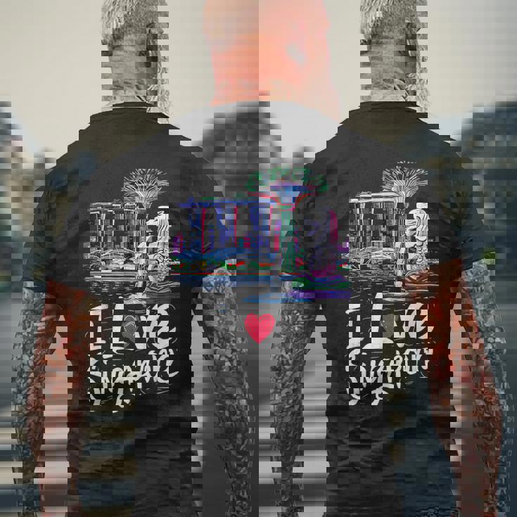 「I Loveingapore Citykyline」とマーライオンのデザイン。 メンズTシャツ バックプリント 高齢者への贈り物
