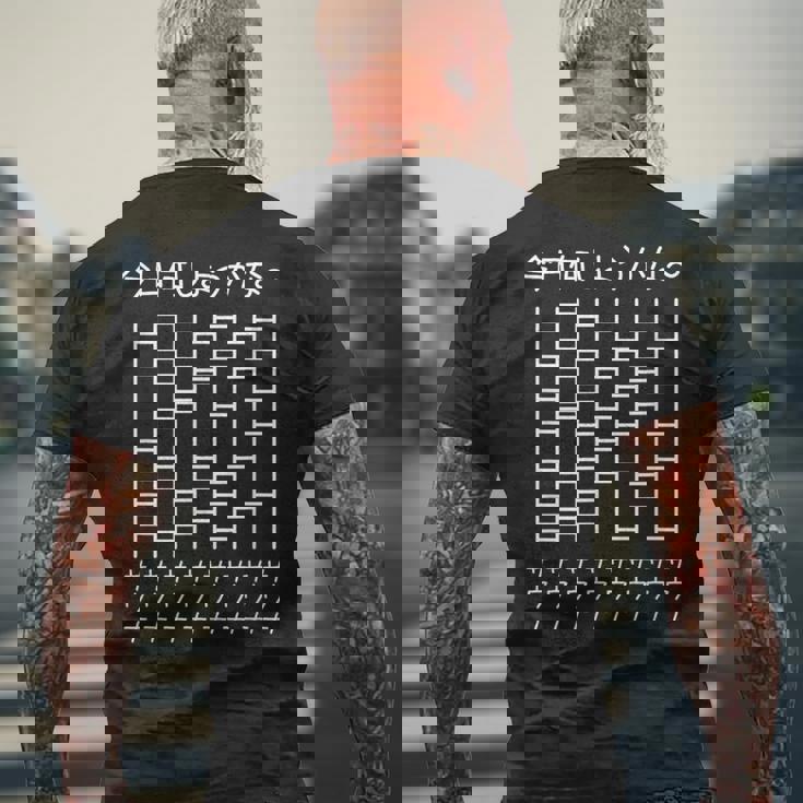 【今日何しようかな サウナ】あみだくじ 文字 遊び心 おもしろ 面白い ユーモア ギャグ ネタ ウケ狙い 笑える 変な メンズTシャツ バックプリント 高齢者への贈り物