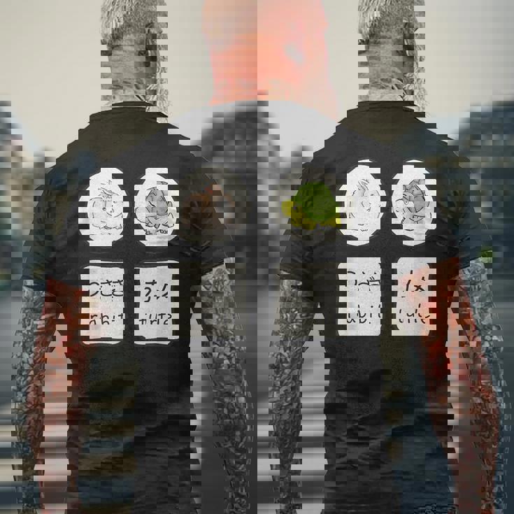 うさぎと亀の日本語かなと英単語かわいい メンズTシャツ バックプリント 高齢者への贈り物