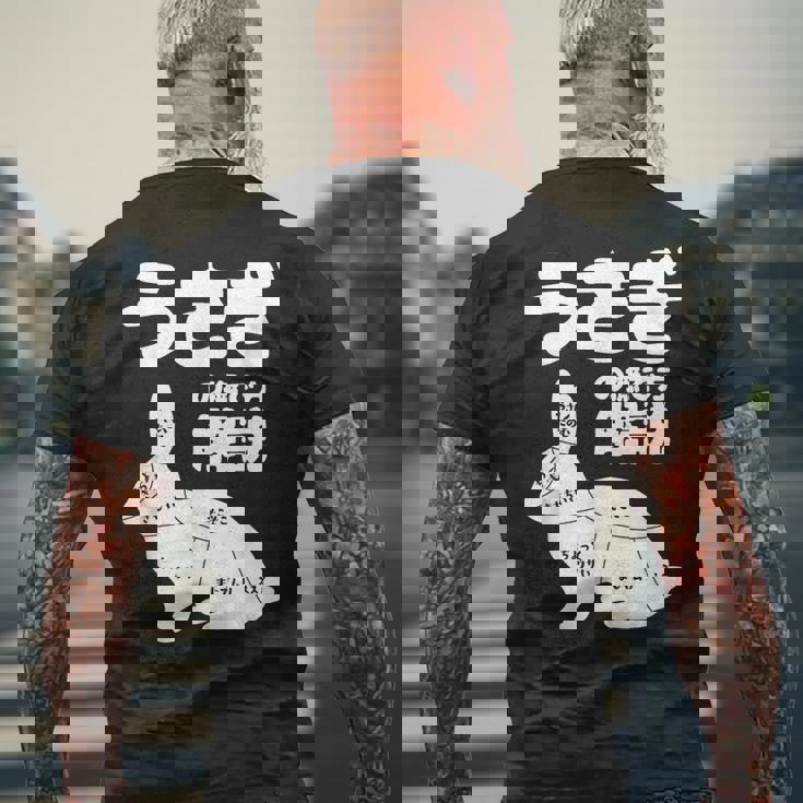 うさぎの撫で方解説 ウサギ好き うさぎ好き うさぎの飼い主 ウサギ飼い おもしろ うさぎ 兎 メンズTシャツ バックプリント 高齢者への贈り物