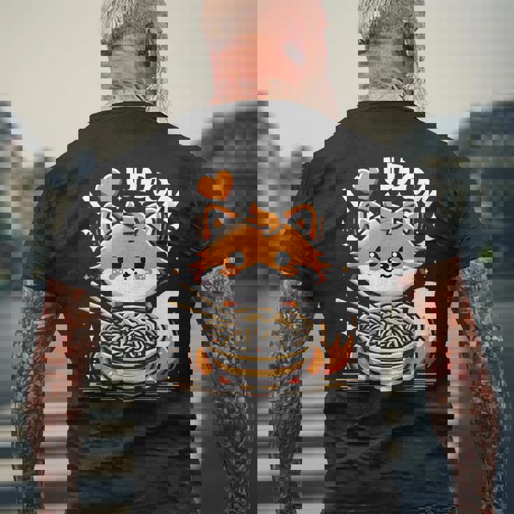 うどんが大好き カワイイきつねとうどん麺 メンズTシャツ バックプリント 高齢者への贈り物