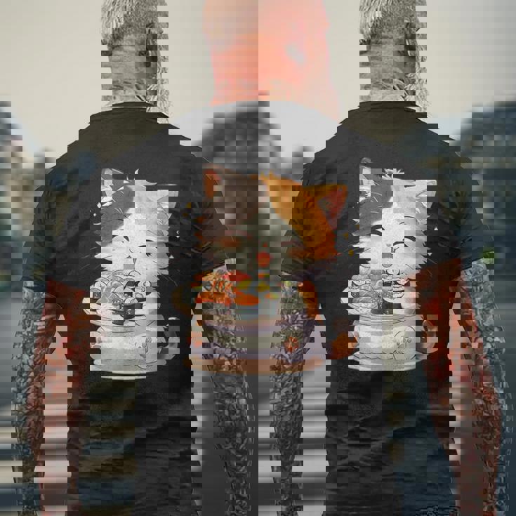 わがまま猫 寿司ねこ ラーメン好き かわいい おもしろ マンガ メンズTシャツ バックプリント 高齢者への贈り物