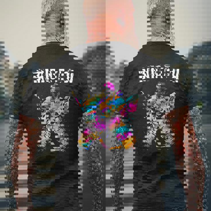 アイスホッケー選手 ゴールキーパー アイスホッケーゴールキーパーギフト メンズTシャツ バックプリント 高齢者への贈り物