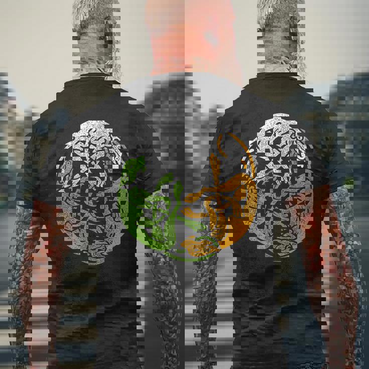 アイルランドデザイン ケルト犬＆旗トリコロールアイルランド メンズTシャツ バックプリント 高齢者への贈り物