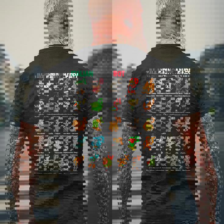 イタリアンブレインロットアルファベットキャラクター おもしろミーム メンズTシャツ バックプリント 高齢者への贈り物