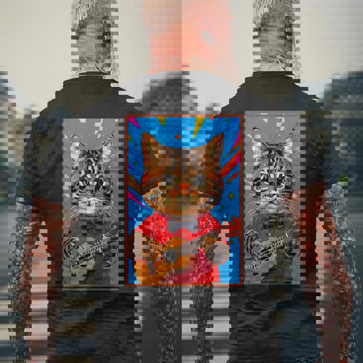 ウクレレ猫 メンズTシャツ バックプリント 高齢者への贈り物