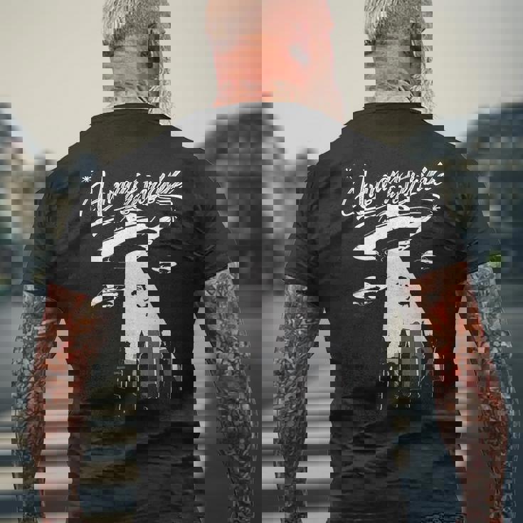 エイリアン誘拐 Ufo Humans Are Terrible メンズTシャツ バックプリント 高齢者への贈り物