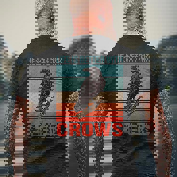 カラス ライフ・イズ・ベター バード鳥類学 カラス メンズTシャツ バックプリント 高齢者への贈り物