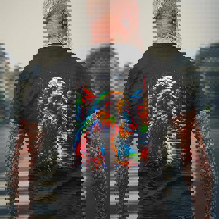 カラフル マンドリル 猿 精霊 動物 かっこいい イラスト アート メンズTシャツ バックプリント 高齢者への贈り物