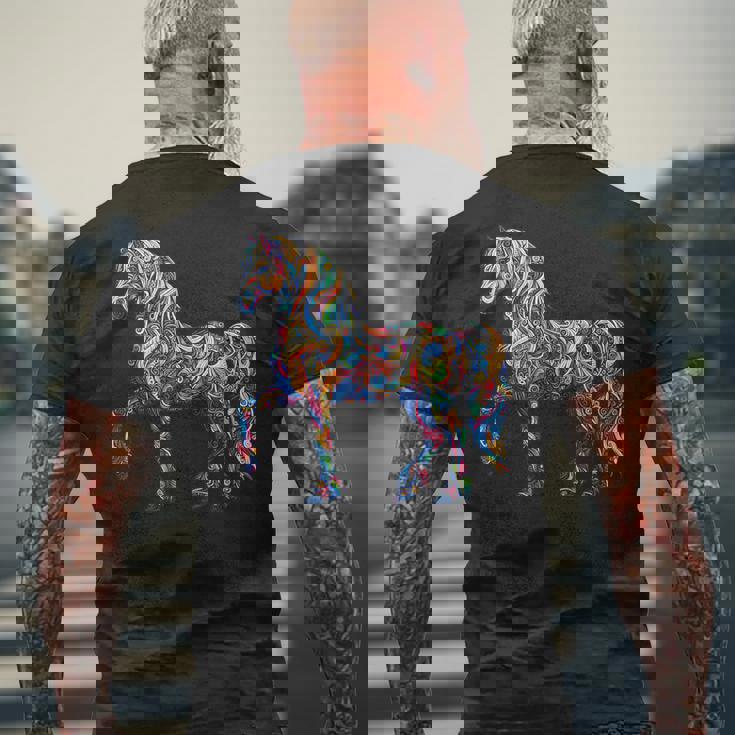 カラフルな抽象的な馬 メンズTシャツ バックプリント 高齢者への贈り物